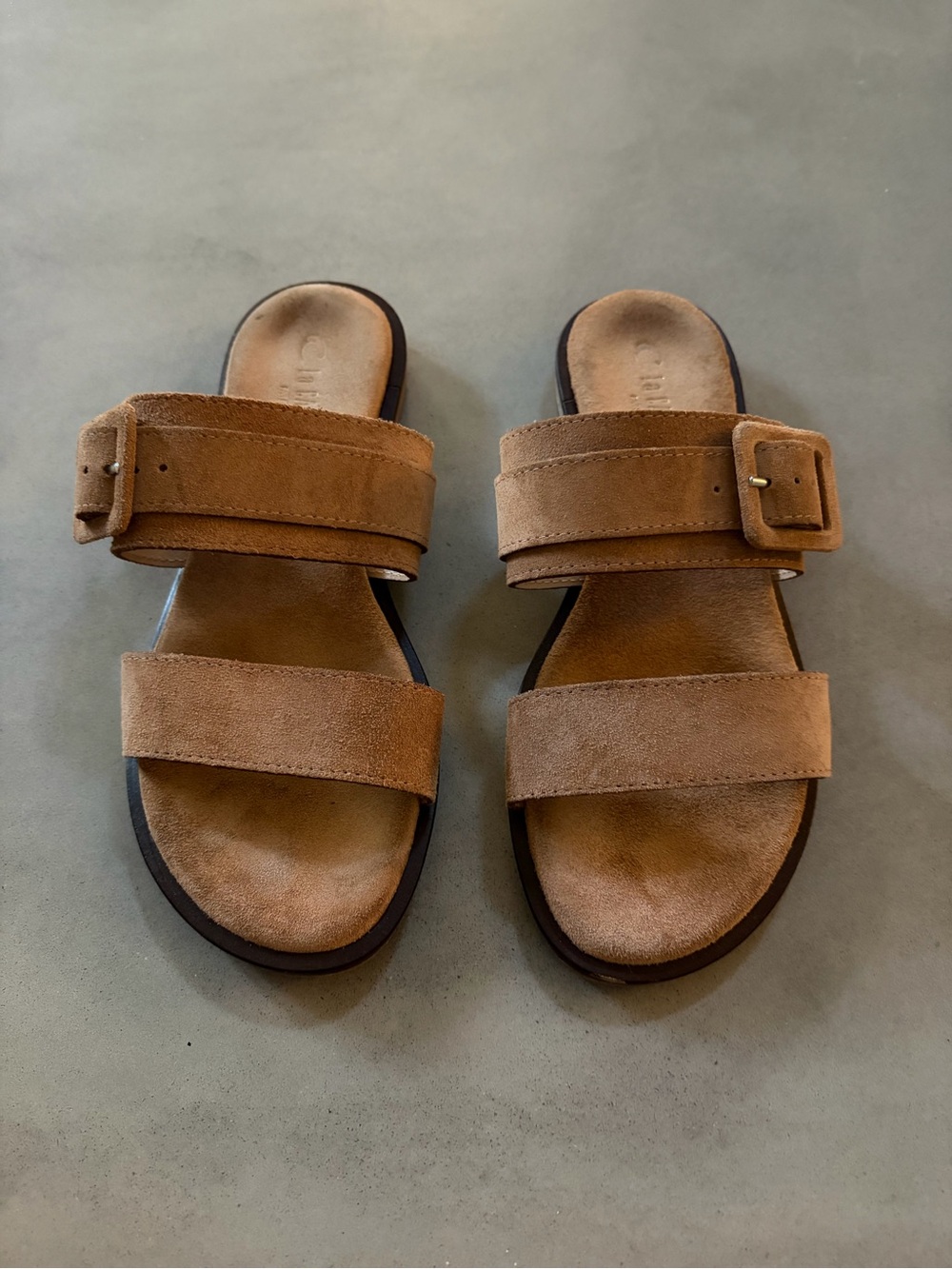 La CANADIENNE Fennix Women's Suede Double Strap Slide Sandals - Brown